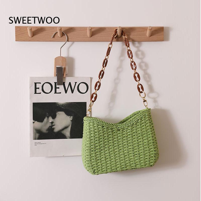 Paper Straw Color - Solid Color Hollow Woven Straw Shoulder