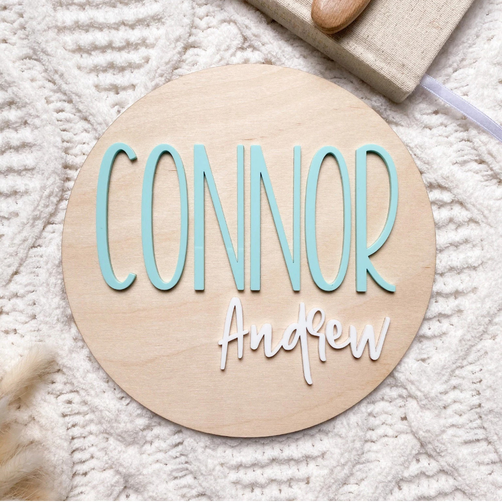 Eve Party - Personalised Birth Announcement Plaque - Wood