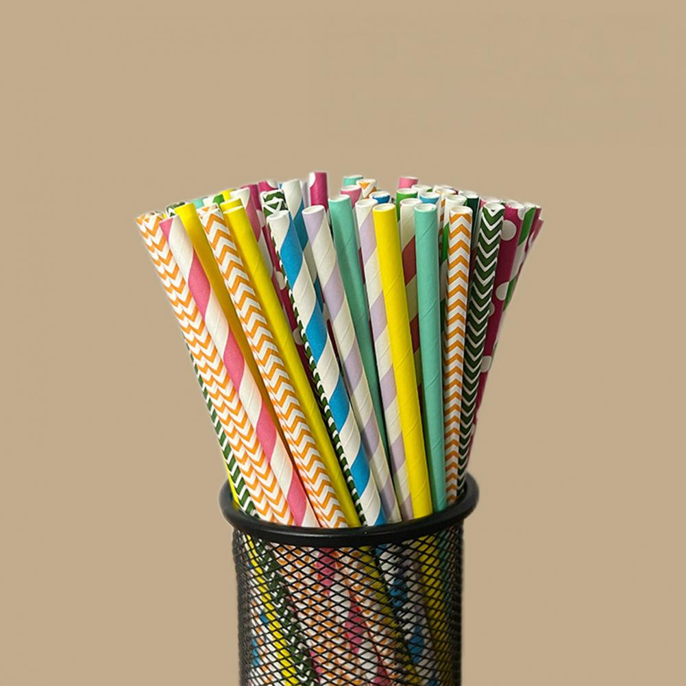 Paper Straw Color - 100Pcs Colorful Striped Print Disposable Straws