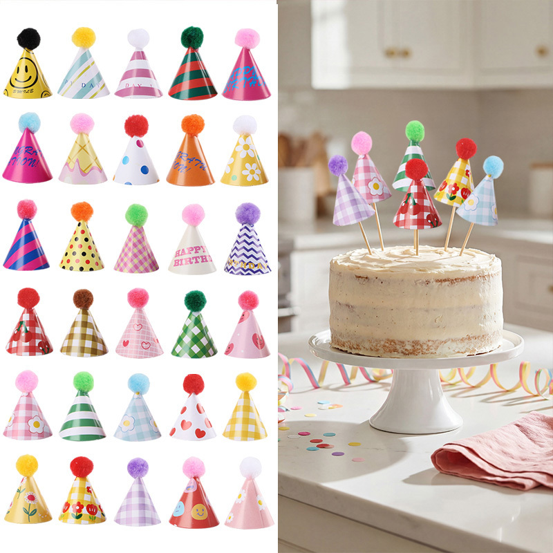 Party Hat Cone - 15/30Pcs Mini Party Hats Cake Toppers