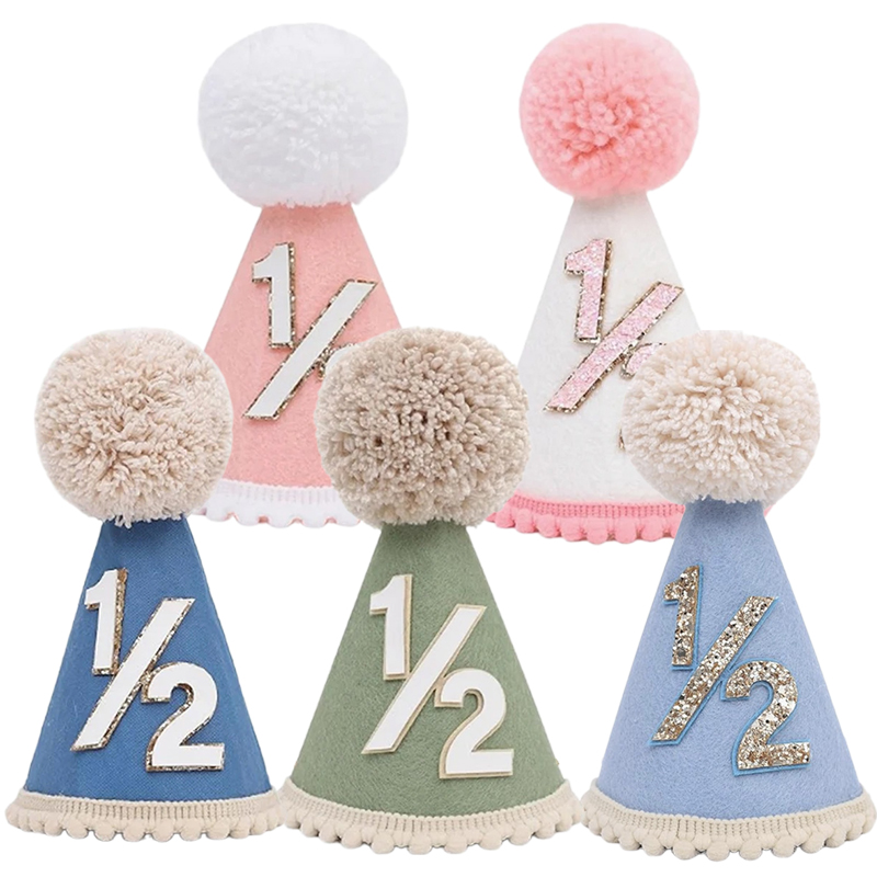 Party Hat Cone - 1/2 Birthday Hat Mini Cone Hats