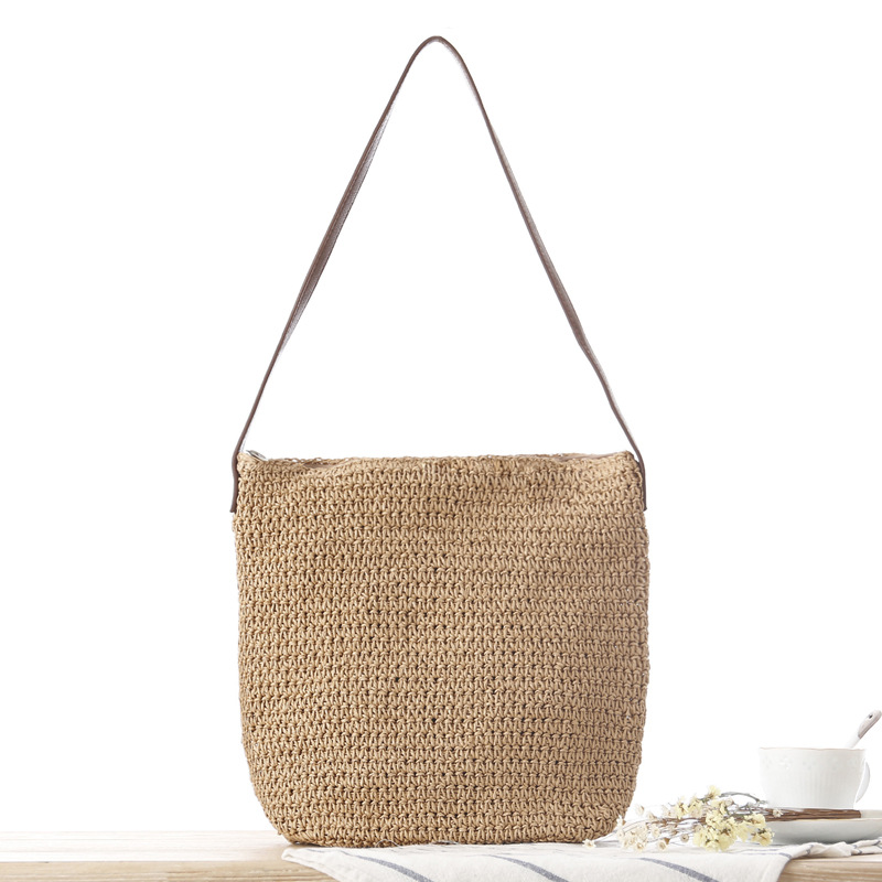 Paper Straw Color - Straw Shoulder Woven Beach Solid Color