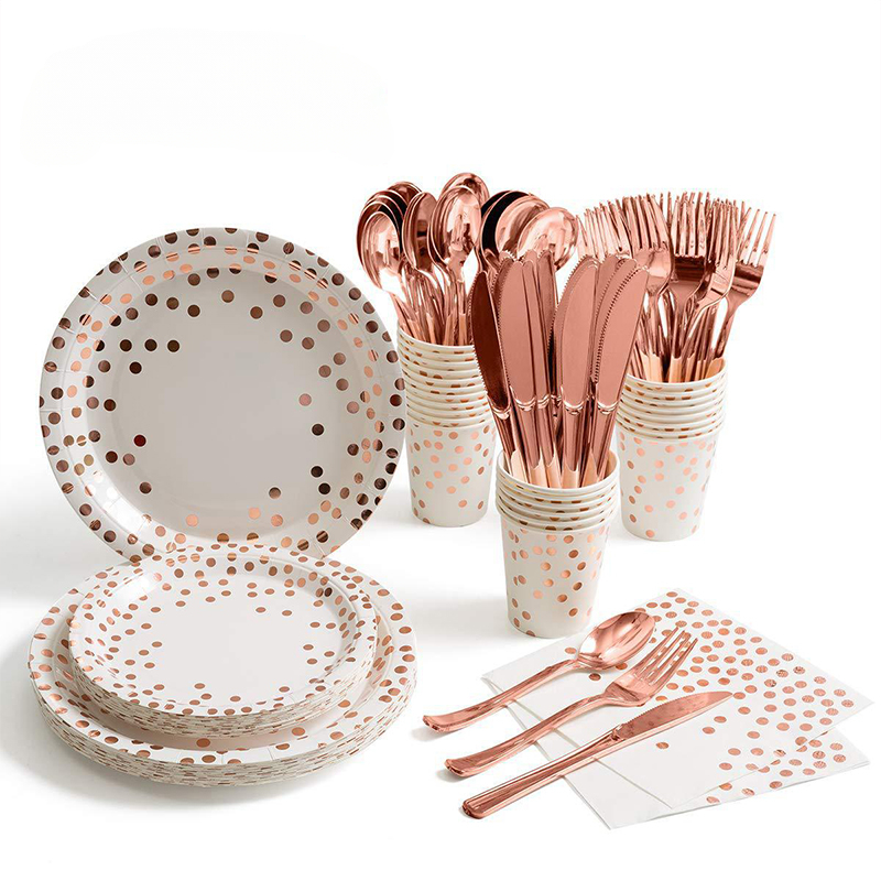 Paper Straw Color - Rose Gold Party Tableware Kit Table
