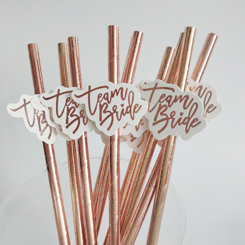 Paper Straw Color - 10pcs Team Bride Rose Gold Straw