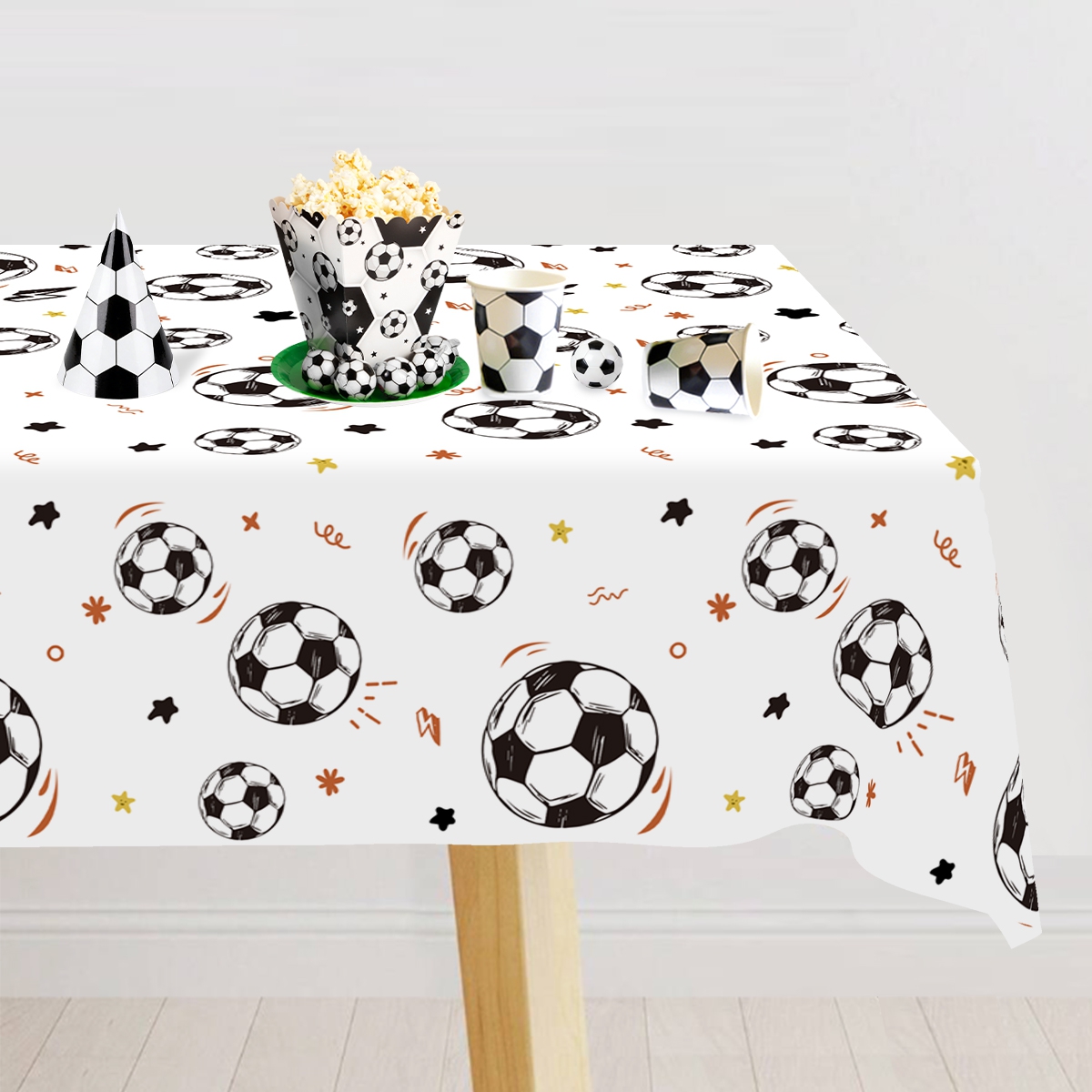 Table Cloth Disposable - 183x137cm Soccer Theme Disposable Tablecloth White