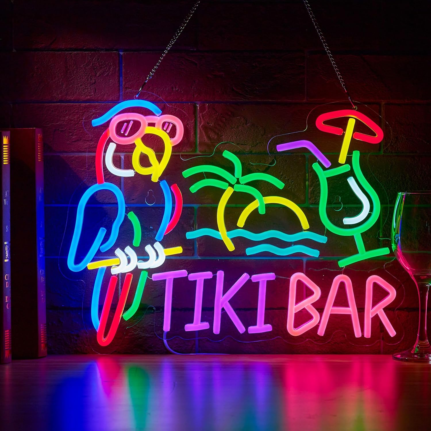 Neon Sign Party - Tiki Bar Parrot Palm Tree Neon