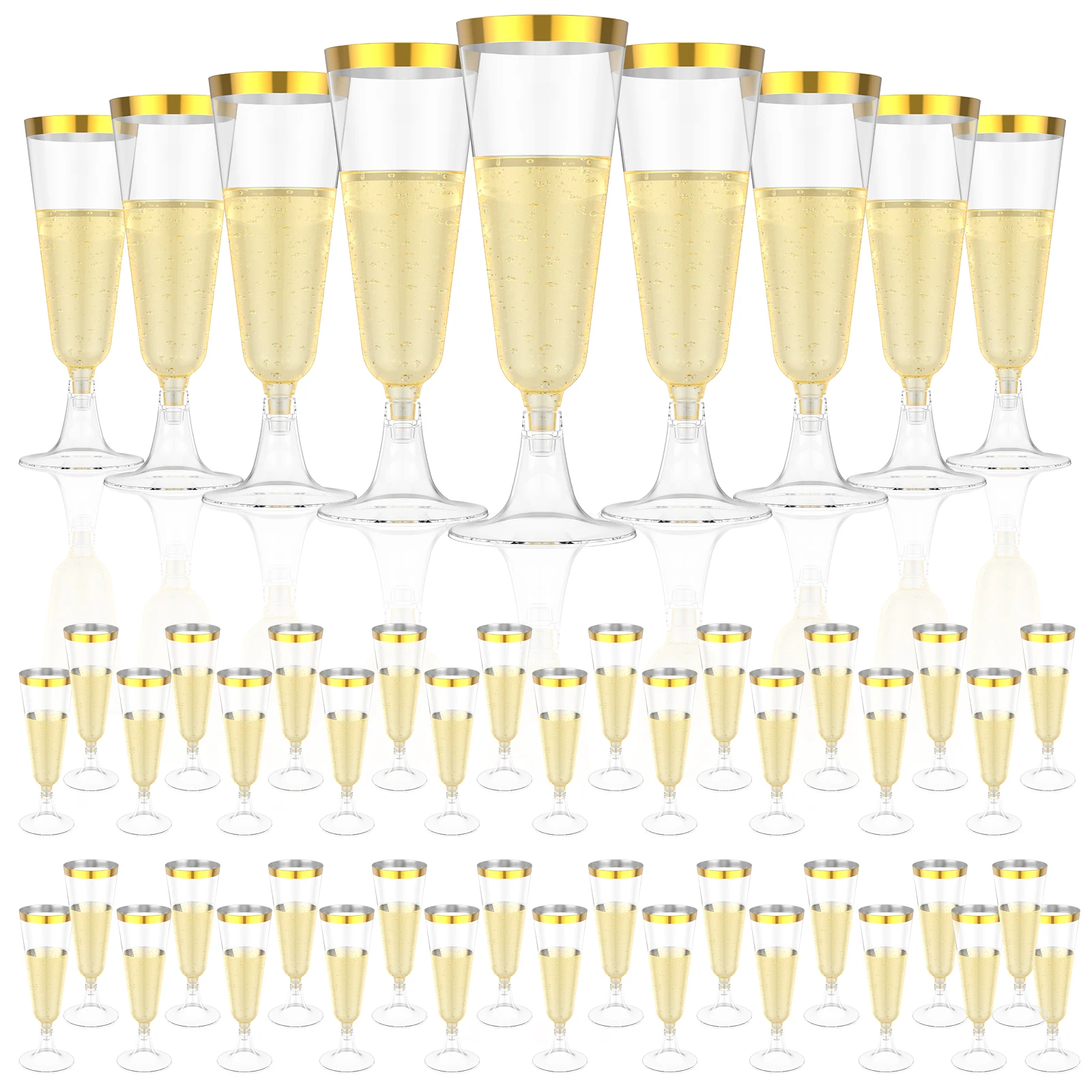 Plastic Cup 50Pcs - 50Pcs Plastic Champagne Flutes Gold Trim
