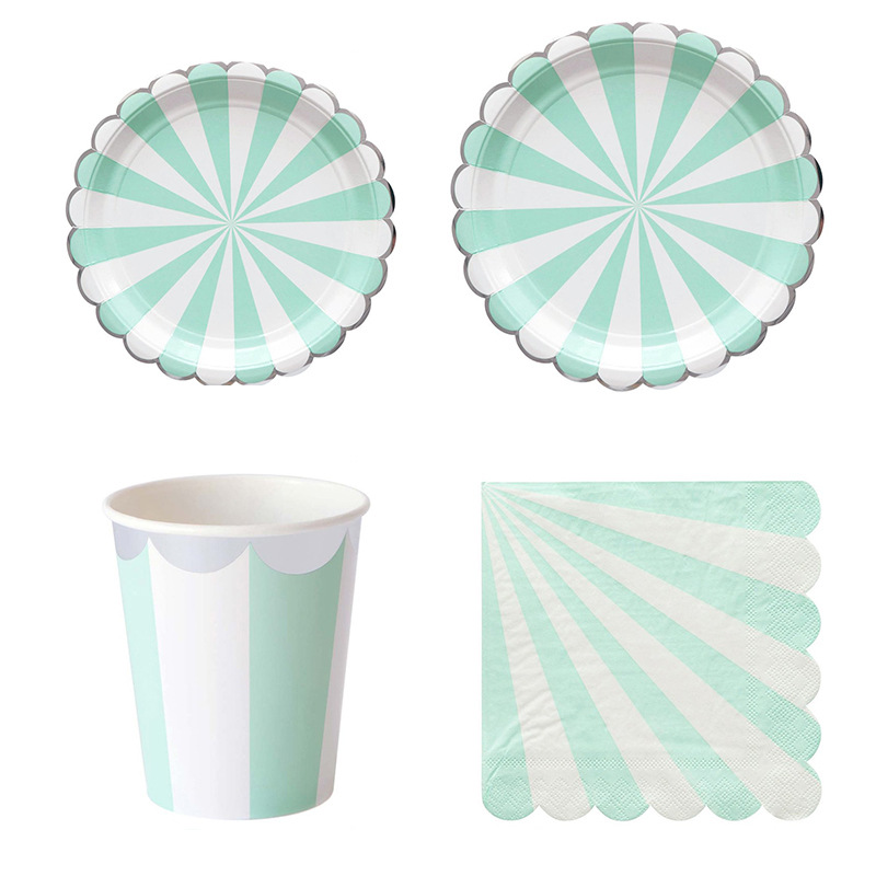 Paper Straw Color - Striped Disposable Tableware Pink Blue Paper