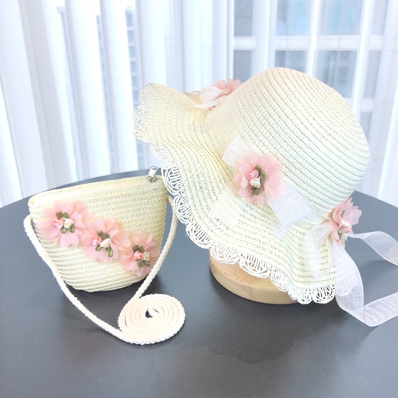 Paper Straw Color - Girls 2pcs Straw Hat Solid Color