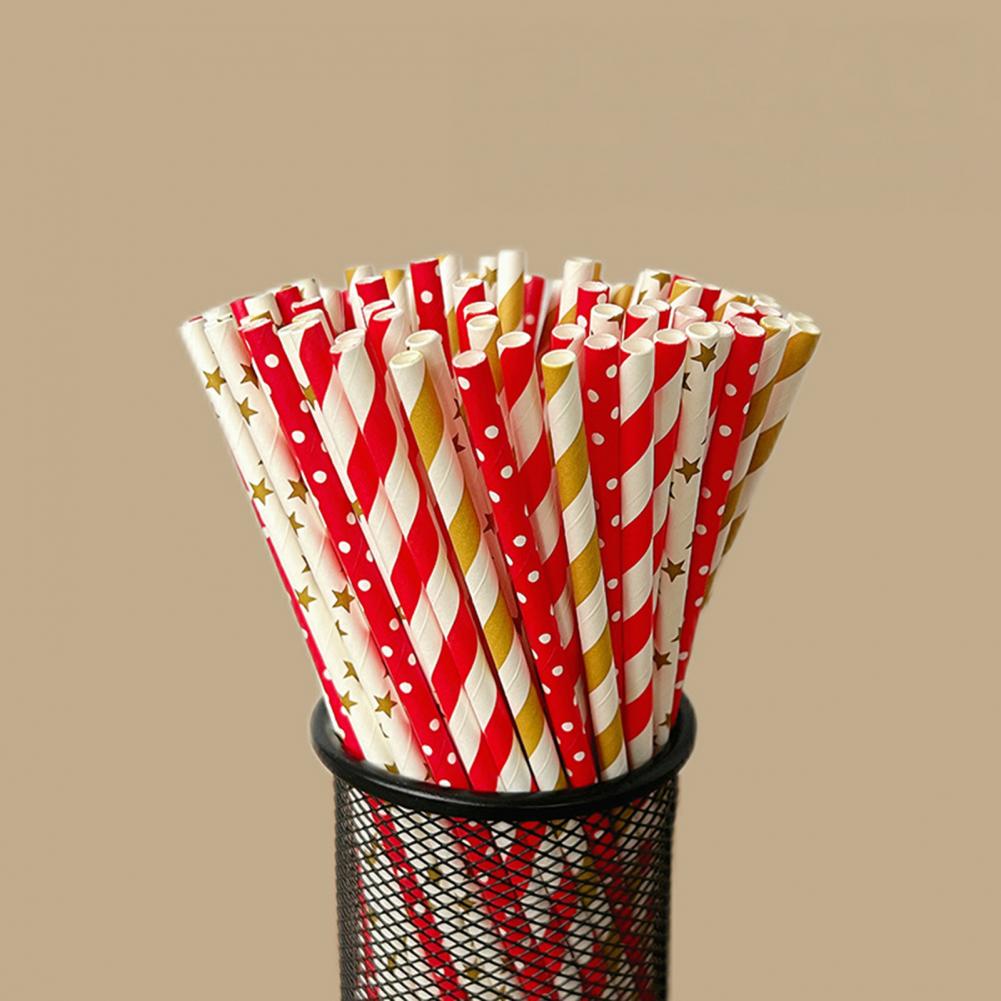 100Pcs Colorful Striped Print  - Paper Straw Color review and price
