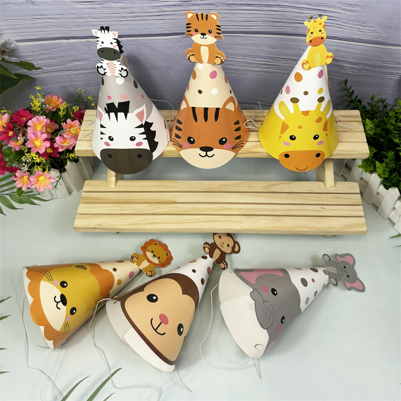 6Pcs Jungle Animal Paper Hats  - Party Hat Cone review and price