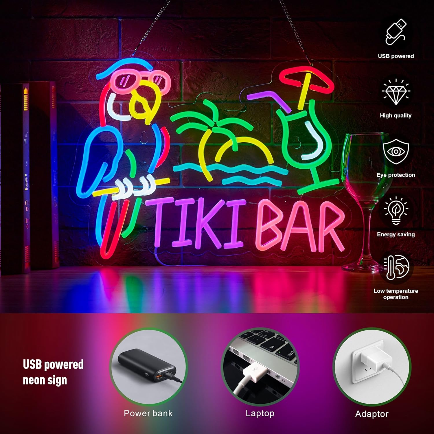 Tiki Bar Parrot Palm Tree Neon - Neon Sign Party review and price