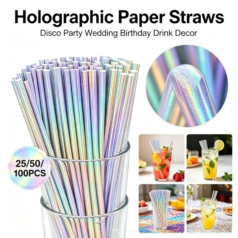 25/50/100PCS Silver Laser Pape - Paper Straw Color review and price