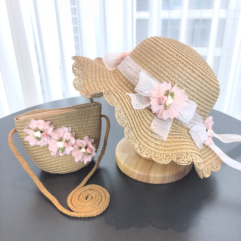 Girls 2pcs Straw Hat Solid Col - Paper Straw Color review and price