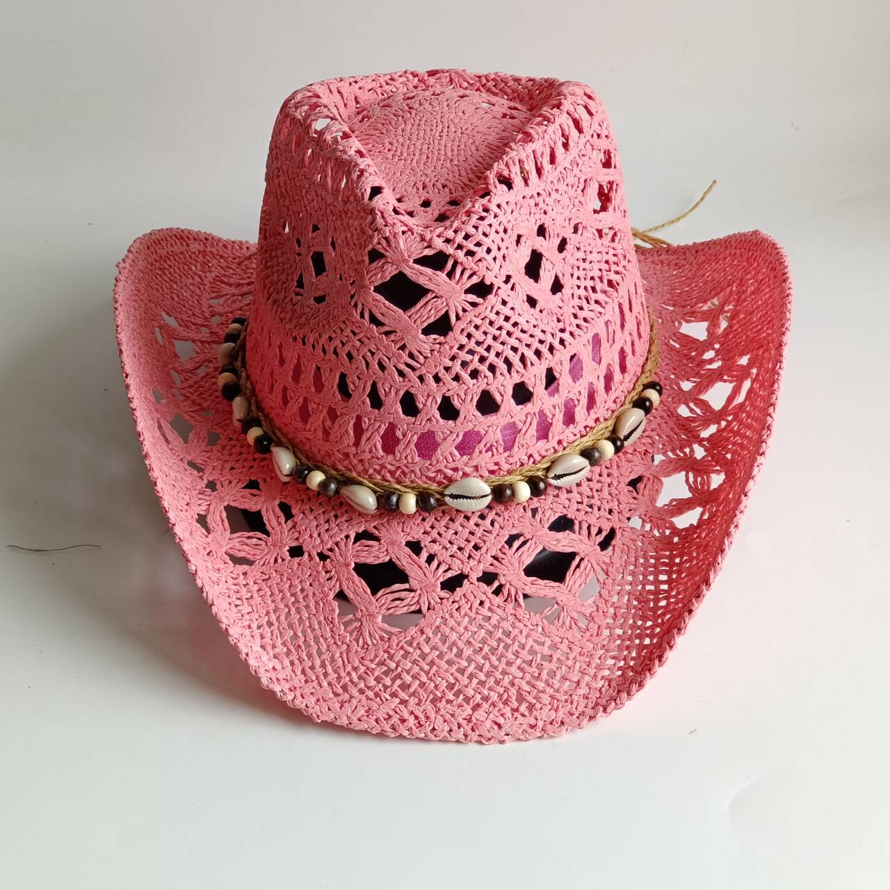 Pink Cowboy straw hat  hollow  - Paper Straw Color review and price